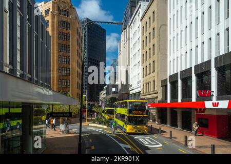 Lambton Quay, principale rue commerçante de Wellington, île du Nord, Nouvelle-Zélande Banque D'Images