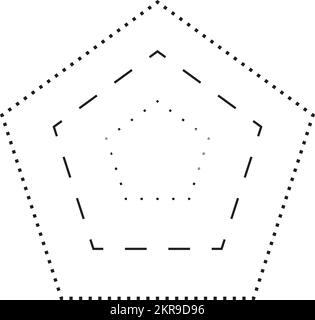 Traçage du symbole de forme de pentagone, en pointillés et en pointillés élément de ligne brisée pour les enfants d'âge préscolaire, de maternelle et Montessori préécrivant, dessinant et coupant p Illustration de Vecteur