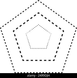 Traçage du symbole de forme de pentagone, en pointillés et en pointillés élément de ligne brisée pour les enfants d'âge préscolaire, de maternelle et Montessori préécrivant, dessinant et coupant p Illustration de Vecteur