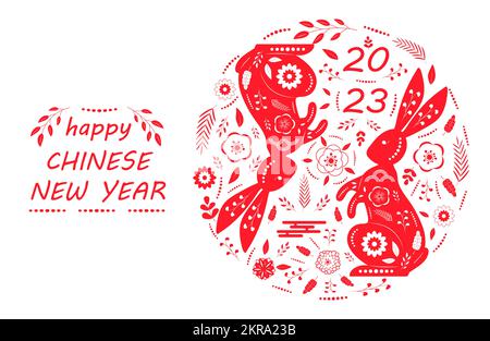 Nouvel an chinois 2023. Lapins de Noël rouges. Symbole de la nouvelle année selon l'est Illustration de Vecteur