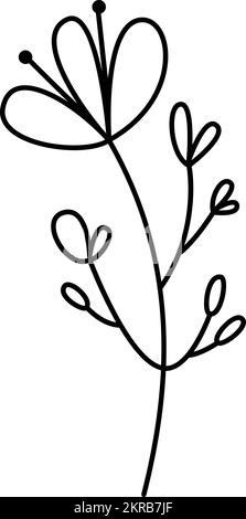 Spring Vector fleur stylisée et feuilles avec lignes de monoline. Élément d'illustration scandinave. Motif floral décoratif pour l'été Illustration de Vecteur