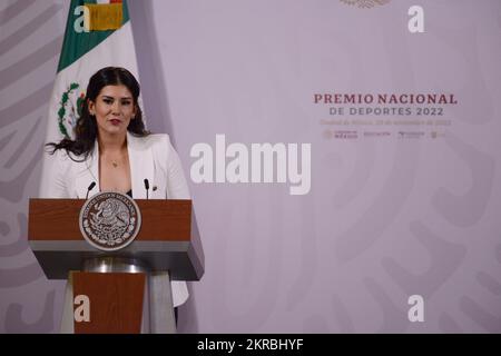 Mexico, Mexique. 28 novembre 2022, Mexico, Mexique: Karina Guadalupe Alanis Morales, parle lors de la cérémonie des Prix nationaux du sport au Palais national de 28 novembre 2022, Mexico, Mexique. (Credit image: © Carlos Tischler/eyepix via ZUMA Press Wire) Credit: ZUMA Press, Inc./Alamy Live News Banque D'Images