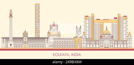 Caricature Panorama par Skyline de la ville de Kolkata, Inde - illustration vectorielle Illustration de Vecteur