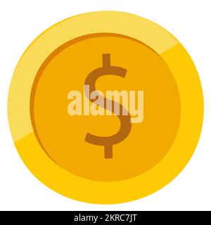 Pièce de monnaie en dollars. Pièce de monnaie avec signe dollar. Illustration de Vecteur