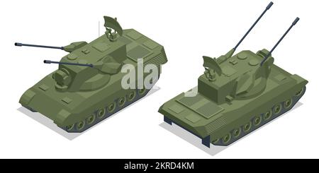 Isométrique Flakpanzer Gepard, pistolet auto-propulsé anti-avion. Le Gepard a vu le combat dans la guerre russo-ukrainienne. Illustration de Vecteur