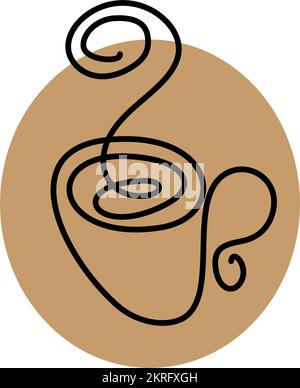 Dessin continu et continu d'une tasse avec vapeur fluide dans un style minimaliste sur un arrière-plan d'un spot coloré. Isoler. Vecteur. EPS. Idéal pour le design sur tissu ou serviette, menu, bannière Illustration de Vecteur