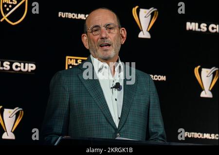 Le commissaire de la MLS Don Garber s'est adressé à la presse lors de la Journée des médias de la Coupe MLS, jeudi 3 novembre 2022, à Los Angeles. (Dylan Stewart/image du sport) Banque D'Images