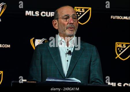 Le commissaire de la MLS Don Garber s'est adressé à la presse lors de la Journée des médias de la Coupe MLS, jeudi 3 novembre 2022, à Los Angeles. (Dylan Stewart/image du sport) Banque D'Images