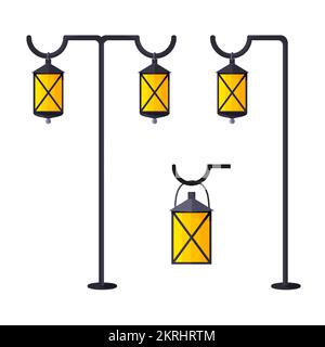 Ensemble de luminaires pour jardin urbain. Feu de rue avant à l'extérieur de l'intérieur de bâtiment technique de cour rue. Moderne classique de style gothique conception de différentes tailles électricité de route isolée Illustration de Vecteur