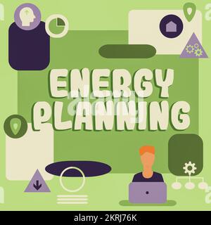 Écriture manuscrite planification énergétique, réalisation de photos conceptuelles d'une stratégie et d'un plan de consommation d'énergie Banque D'Images