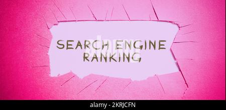 Signe d'écriture main Search Engine Ranking, Conceptual photo Rank où le site apparaît dans la requête du moteur de recherche Banque D'Images