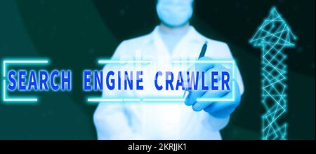 Légende de texte présentant Search Engine Crawler, Word pour le programme ou script automatisé qui navigue sur le Web Banque D'Images