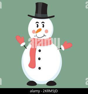 personnage de noël de bonhomme de neige en chapeau cylindrique noir et foulard rouge Illustration de Vecteur