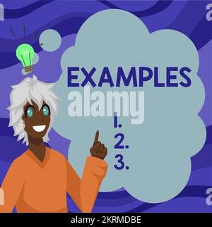 Texte montrant l'inspiration exemples, concept signification photo exemple modèle à suivre Guide Explication par exemple Banque D'Images