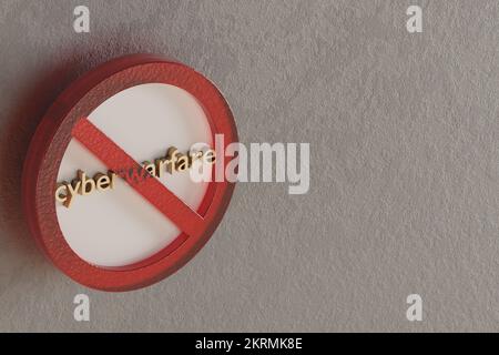 Belle illustration abstraite cyberguerre interdite, signe d'interdiction, interdiction, icône de symbole d'avertissement sur fond gris. 3d illustration du rendu Banque D'Images