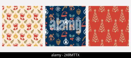 Ensemble de motifs sans couture de Noël Illustration de Vecteur
