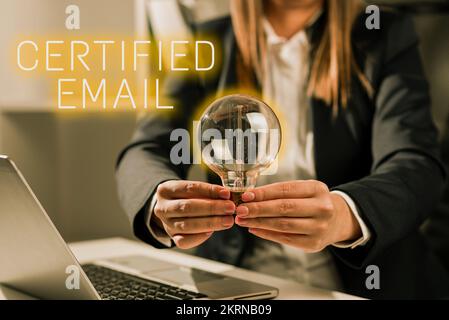 Texte montrant l'e-mail certifié inspiration, e-mail de présentation de l'entreprise dont l'envoi est certifié par une tierce partie neutre Banque D'Images