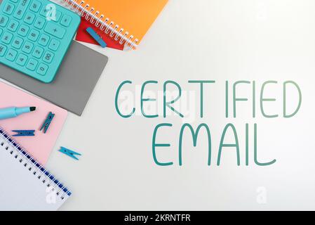 Exposition conceptuelle E-mail certifié, e-mail conceptuel avec photo dont l'envoi est certifié par une tierce partie neutre Banque D'Images