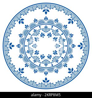 Décoration scandinave et scandinave, motif floral mandala vectorisé, broderie folklorique, idéal pour les décorations d'assiettes, les cartes de vœux ou les invitations à un mariage Illustration de Vecteur