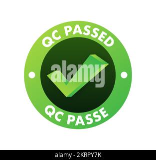 QC réussi, affiche de qualité de passage, étiquette. Illustration du stock vectoriel Illustration de Vecteur