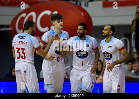 Alvaro Muñoz, Marel Blajevic, Thomas Scrubb, Phil Scrubb, UCAM Murcia CB vs Mombus Obradoiro, ACB, Liga Endesa de basket, Basketball première division, r Banque D'Images