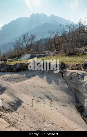 rochers de bedolina, capo di ponte, italie Banque D'Images