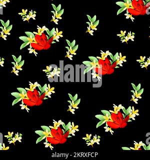 Motif fleuri moderne sans coutures. Illustration numérique. Peut être utilisé comme tissu textile ou papier peint, cartes, invité Banque D'Images