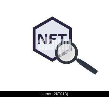 Recherche de fichiers image et vidéo dans la base de données NFT logo design. Concept de crypto-art numérique. Concept de minimalisme. NFT Research Icon vector design. Illustration de Vecteur