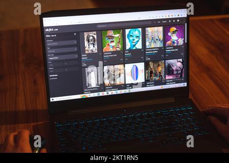 Objkt, le plus grand marché NFT sur la chaîne de blocs Tezos, sur l'écran d'ordinateur portable Lenovo sur 19 novembre 2022, à Tbilissi, Géorgie. Banque D'Images