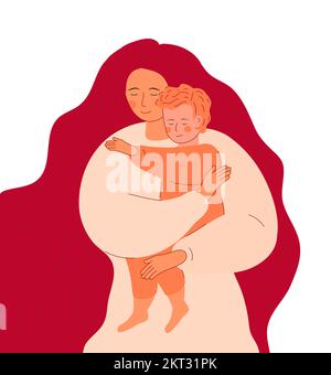La jeune femme tient son petit fils dans ses bras. Bonne maternité. Mère célibataire Illustration de Vecteur