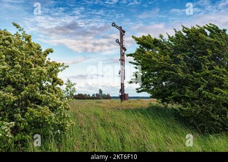 Vieux wagons et voies sur l'ancienne ligne de chemin de fer à Fischland-Darß, Bresewitz, Mecklembourg-Poméranie occidentale Banque D'Images