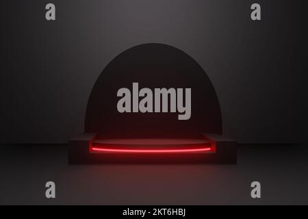 modèle de scène futuriste rouge noir avec espace de copie, rendu de la maquette de scène 3d. Banque D'Images