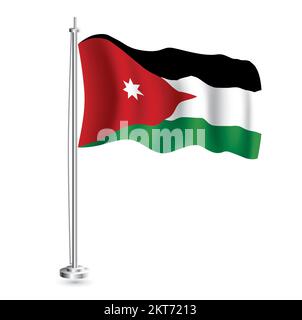 Drapeau jordanien. Drapeau vague réaliste isolé du pays de Jordanie sur Flagpole. Illustration vectorielle. Illustration de Vecteur