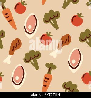 Alimentation saine sans couture. Produits biologiques. Fonds d'écran et fonds d'écran pour cartes, tissus, emballages, textiles. Illustration vectorielle. Illustration vectorielle Illustration de Vecteur