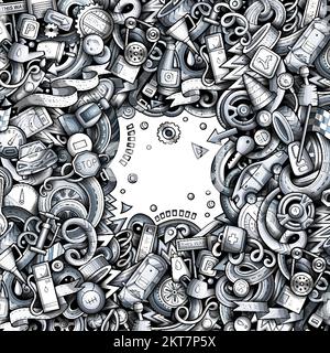 Dessin animé dessin animé griffonne cadre véhicule Illustration de Vecteur