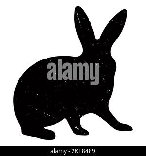 Silhouette latérale noire d'un lapin, mise en évidence sur un fond blanc. Illustration de Vecteur