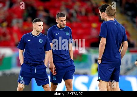 Phil Foden, en Angleterre, (à gauche) avant le match de la coupe du monde de la FIFA, groupe B, au stade Ahmad Bin Ali, Al Rayyan, Qatar. Date de la photo: Mardi 29 novembre 2022. Banque D'Images