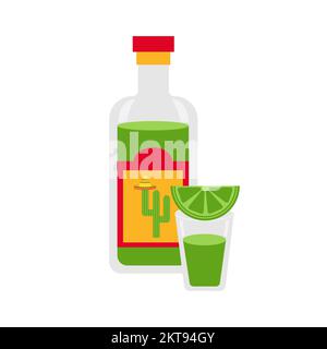 Plats et boissons mexicains. Tequila avec chaux isolée sur blanc. Illustration vectorielle pour les conceptions de menus. Illustration de Vecteur