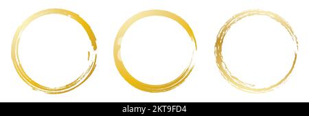 Cercle doré avec texture de pinceau doré sur fond blanc. Jeu de contours de forme ronds. Illustration vectorielle Illustration de Vecteur