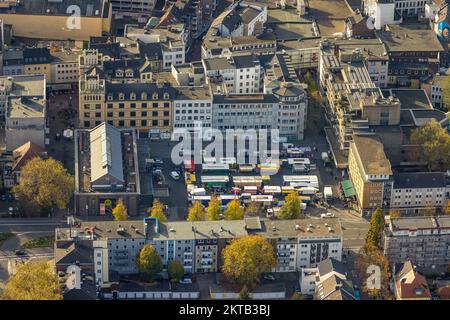 Vue aérienne, marché hebdomadaire, Springemarkt, Buer, Gelsenkirchen, Région de la Ruhr, Rhénanie-du-Nord-Westphalie, Allemagne, DE, Europe, Photographie aérienne, marché, mars Banque D'Images