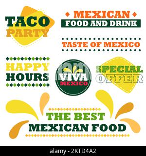 Ensemble d'emblèmes de restauration rapide mexicaine. Cuisine mexicaine traditionnelle. Réglage pour les promotions, la publicité, le menu Illustration de Vecteur
