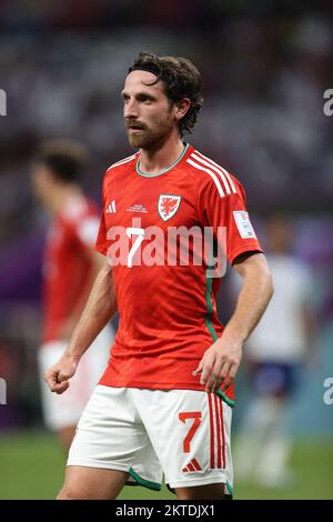 29th novembre 2022 ; stade Ahmed bin Ali, Al Rayyan, Qatar ; coupe du monde de football de la FIFA, pays de Galles contre Angleterre ; Joe Allen du pays de Galles Banque D'Images