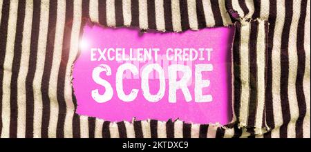 Rédaction affichant le texte excellent pointage de crédit, concept Internet rapport de la personne de la situation financière et de la capacité de payer Banque D'Images
