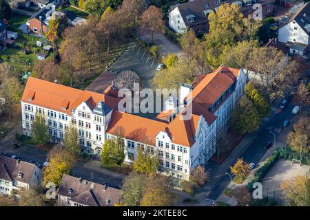 Vue aérienne, Städt. École de musique, centre culturel WortLautRuhr, Herne-Süd, Herne, région de la Ruhr, Rhénanie-du-Nord-Westphalie, Allemagne, DE, la place O du cultu Banque D'Images