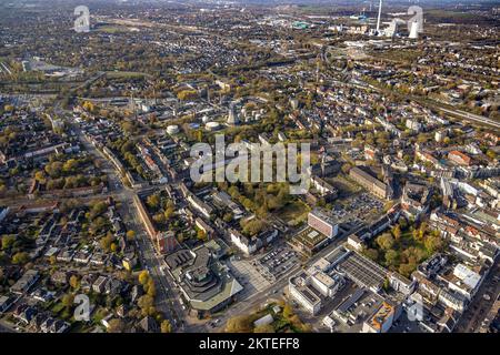 Vue aérienne, vue sur la ville, Holsterhauser Straße, centre culturel, hôtel de ville, Usine chimique Ineos Herne, en arrière-plan STEAG combine chaleur et puissance Banque D'Images