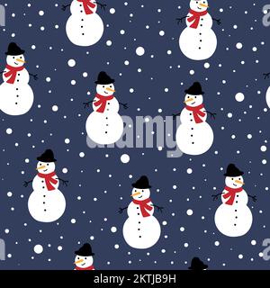 Motif sans couture avec jolis bonhommes de neige. Illustration de Vecteur