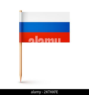 Drapeau de cure-dent russe réaliste. Souvenir de Russie. Cure-dent en bois avec drapeau en papier. Repère d'emplacement, pointeur de carte. Maquette vierge pour la publicité et Illustration de Vecteur