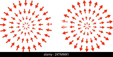 Flèches concentriques rouges pointant vers le centre. Épicentre, cible, concept radar. Flèches vers l'intérieur. Illustration de Vecteur