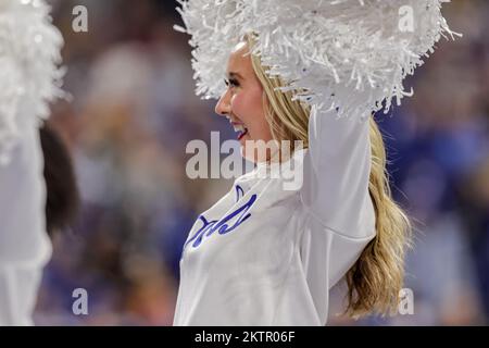 Indianapolis, Indiana, États-Unis. 28th novembre 2022. Un cheerleader d'Indianapolis Colts se produit pendant le match entre les Pittsburgh Steelers et les Indianapolis Colts au Lucas Oil Stadium, Indianapolis, Indiana. (Image de crédit : © Scott Stuart/ZUMA Press Wire) Banque D'Images