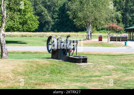 Machine à vapeur au parc régional de Deas Island à Delta, Colombie-Britannique, Canada Banque D'Images